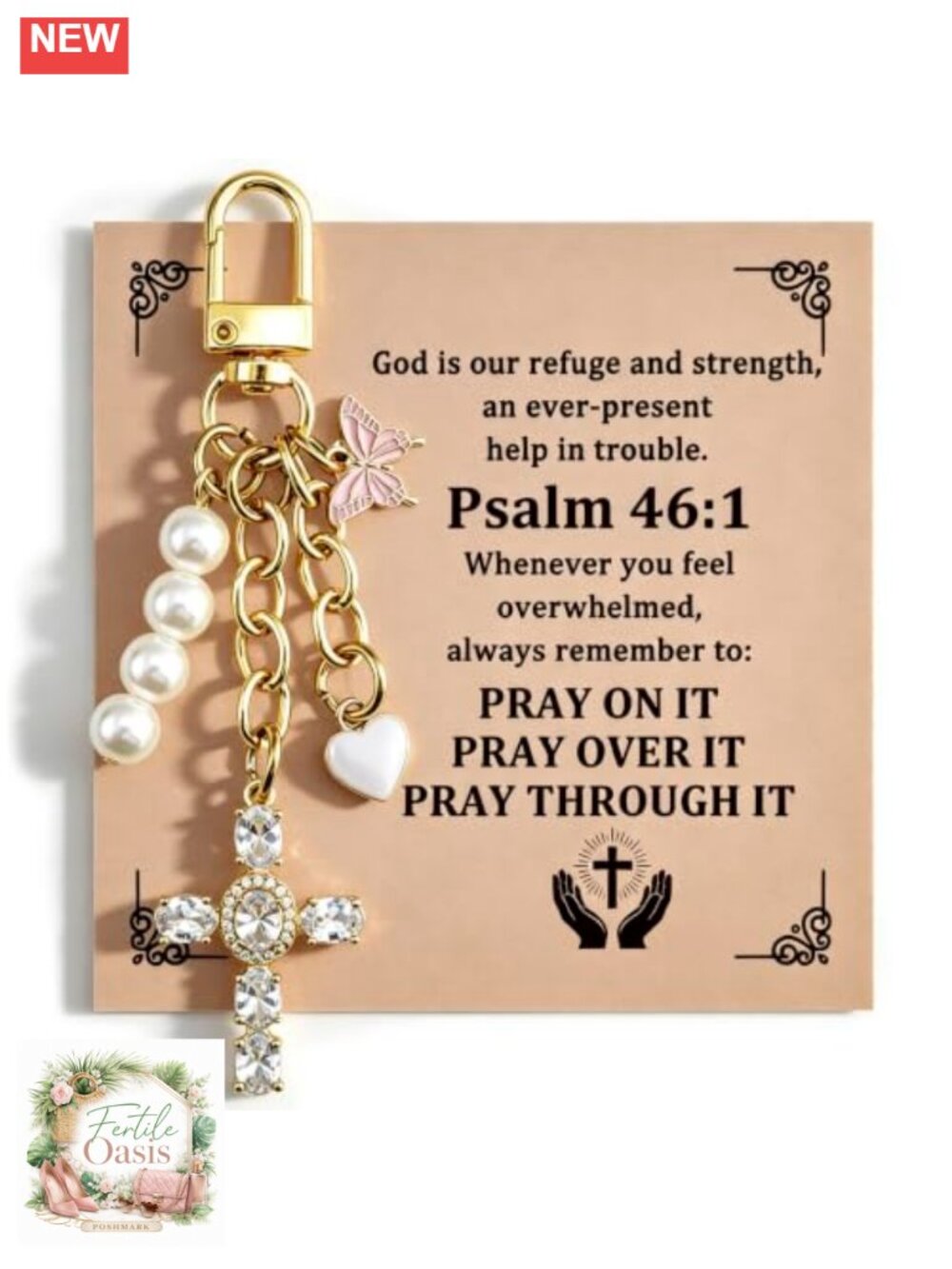 Gold Plated Cross Purse Charm Butterfly Keychain Christian Gift